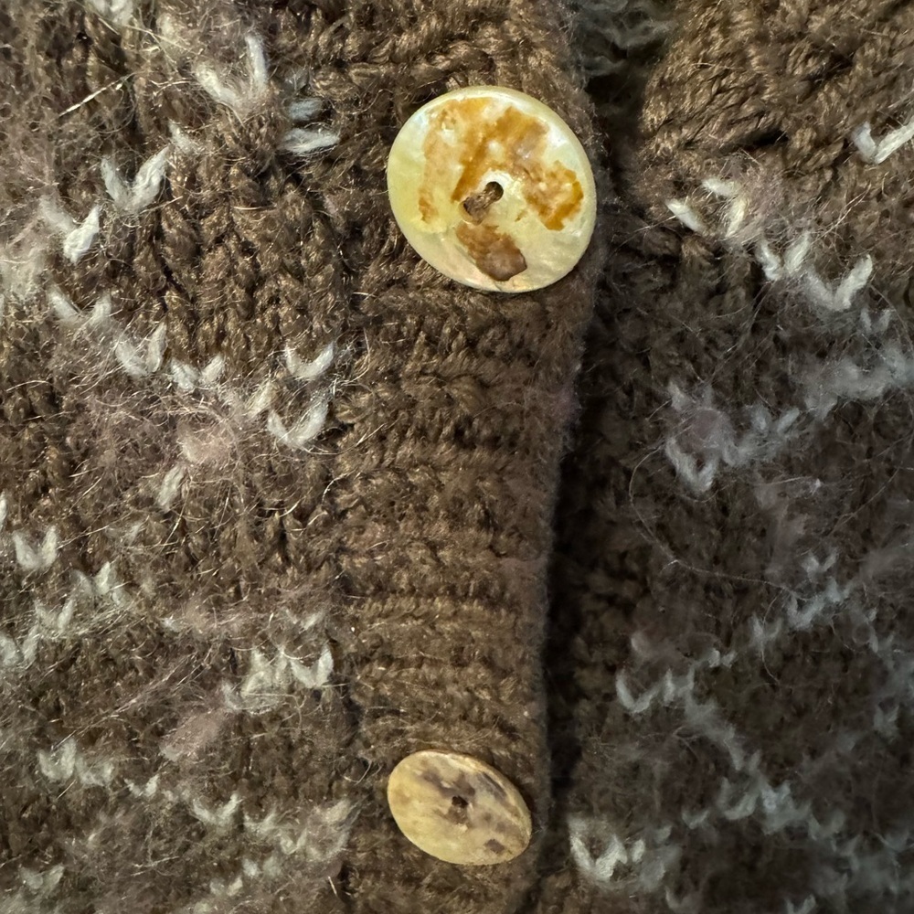 Vintage Handknit Fair Isle Cardigan Abalone Button Up Sweater Grandpa Grannycore - Picture 6 of 12